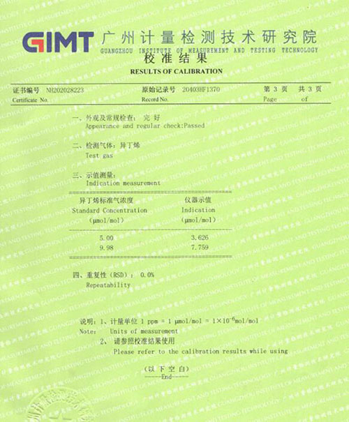 TDI氣體檢測(cè)儀校準(zhǔn)報(bào)告